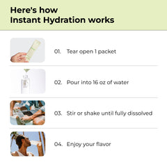 Instant Hydration stick junto a una mano para comparar tamaño y portabilidad