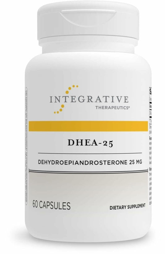 Integrative Therapeutics DHEA-25, botella frontal, posible soporte para el bienestar diario.