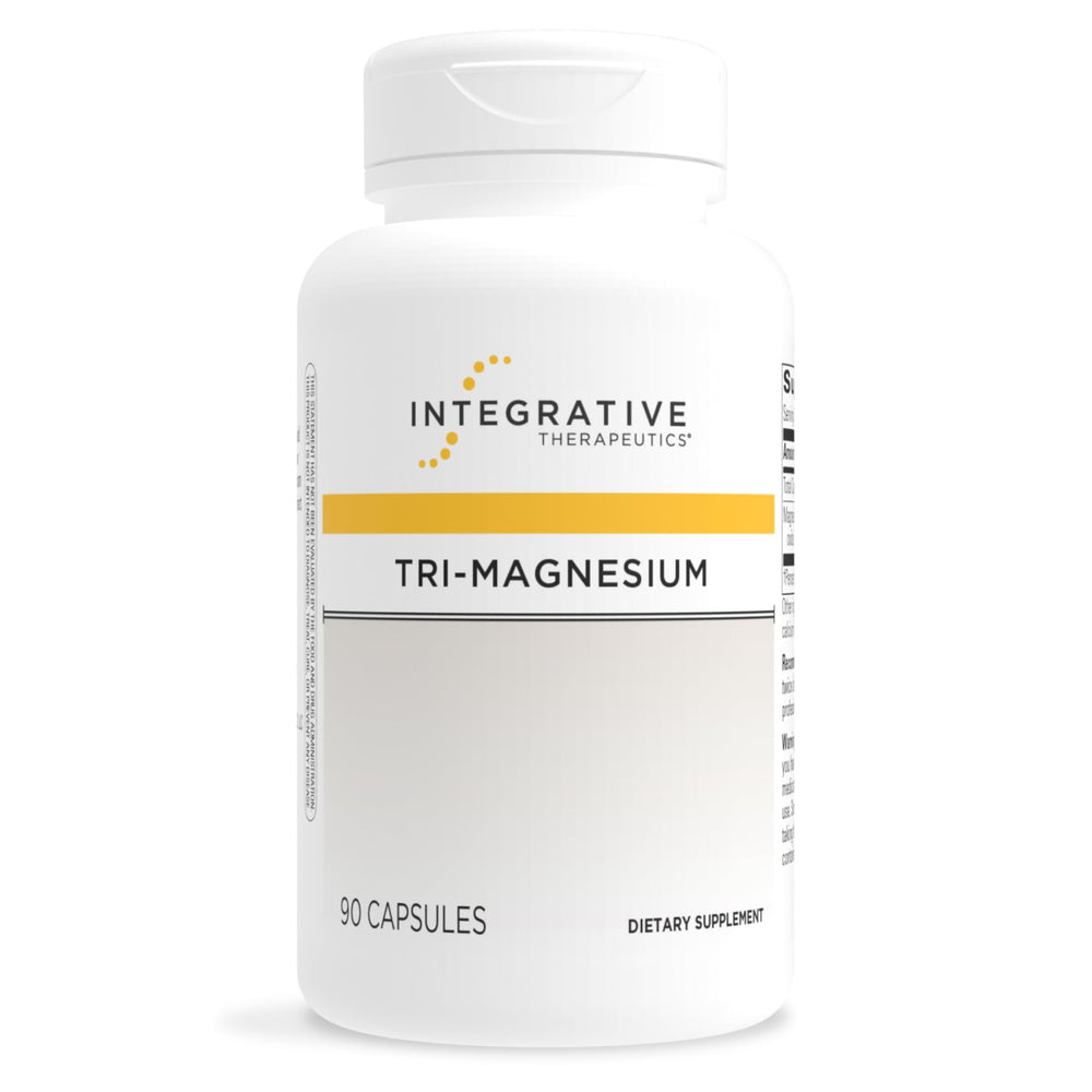Integrative Therapeutics Tri-Magnesium envase frontal mostrando la marca y beneficios