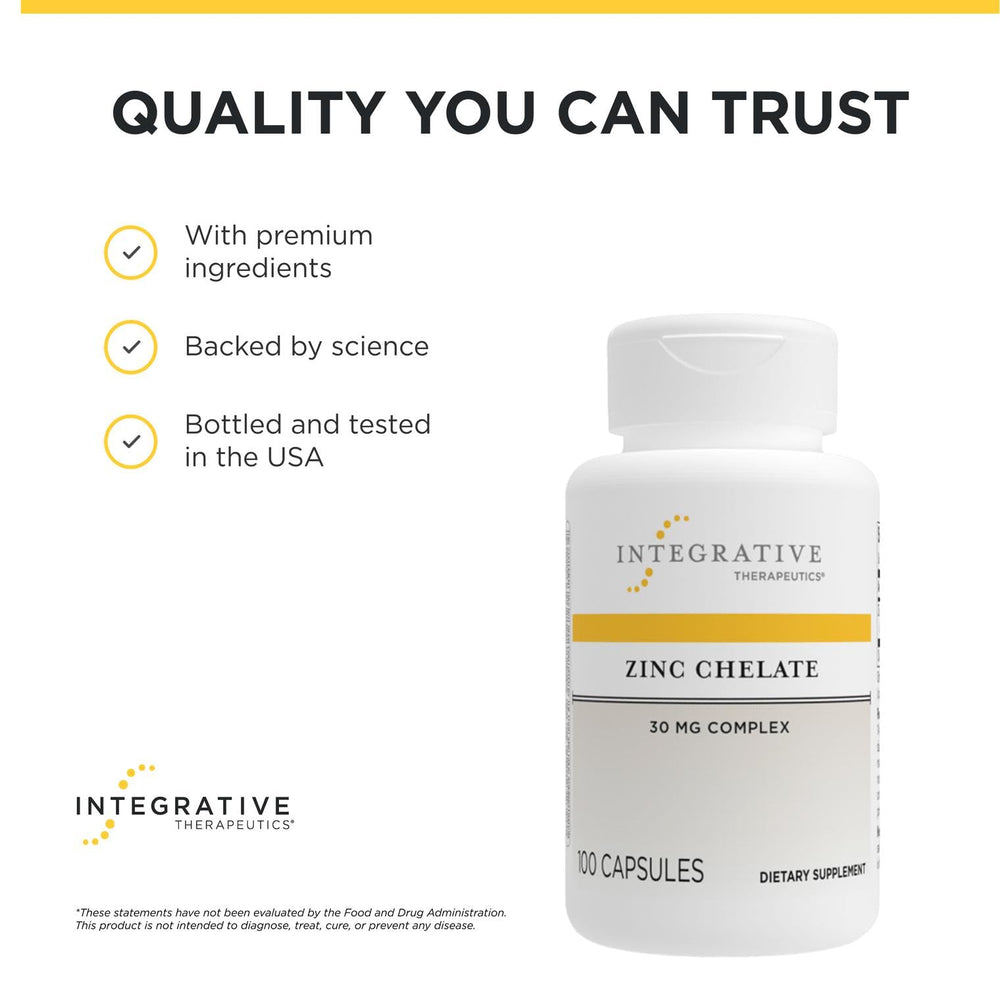 Integrative Therapeutics polvo y cápsula partida mostrando textura, beneficio formulación quelada