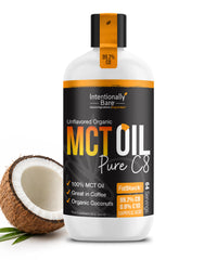 Intentionally Bare bote frontal mostrando aceite MCT C8 y claridad energética