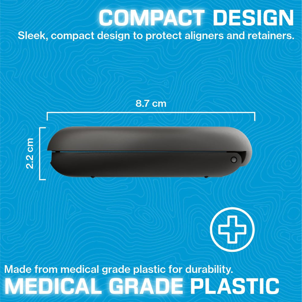 INVISALIGN estuche junto a mano para comparar tamaño y portabilidad