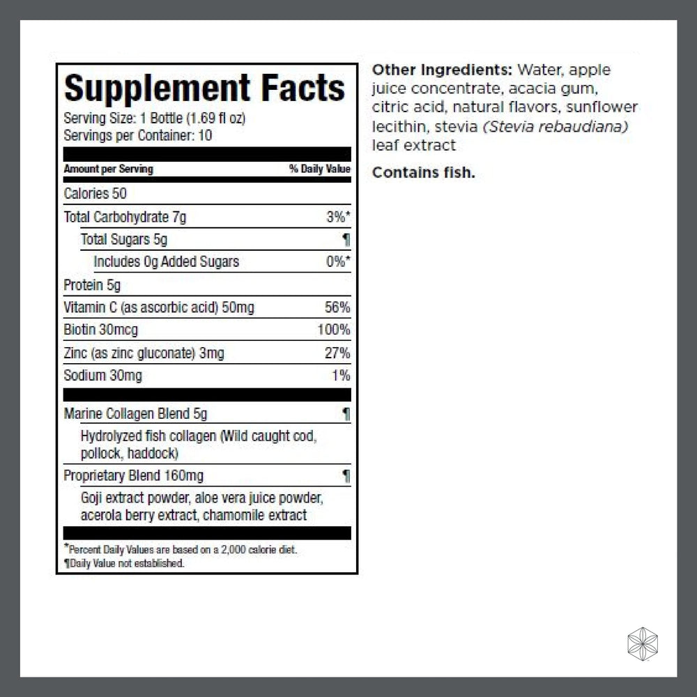 Isagenix Collagen Elixir botella abierta lista para beber, práctica para viaje