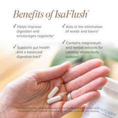 Isagenix IsaFlush en mesita nocturna ilustrando toma antes de dormir