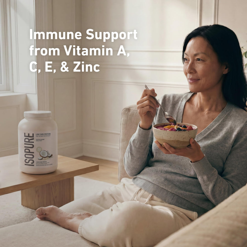 Detalle de la etiqueta Isopure destacando vitaminas y minerales añadidos