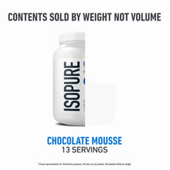 Isopure envase abierto vertiendo polvo, preparación rápida y conveniente