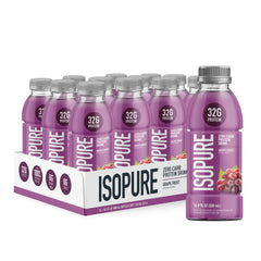 Isopure botella Grape Frost frente mostrando diseño y conveniencia