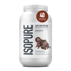 Isopure envase frontal mostrando etiqueta y beneficio proteico