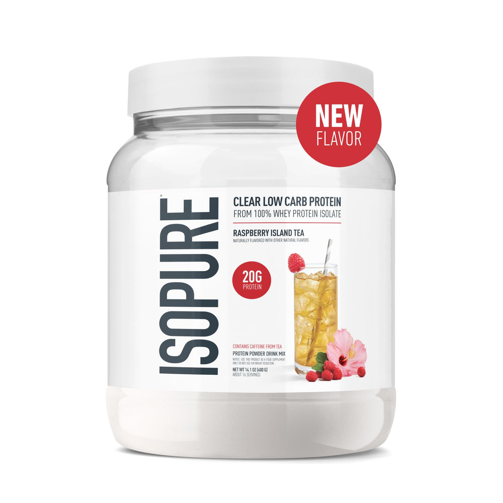Isopure textura del polvo en primer plano mostrando pureza y mezcla fácil