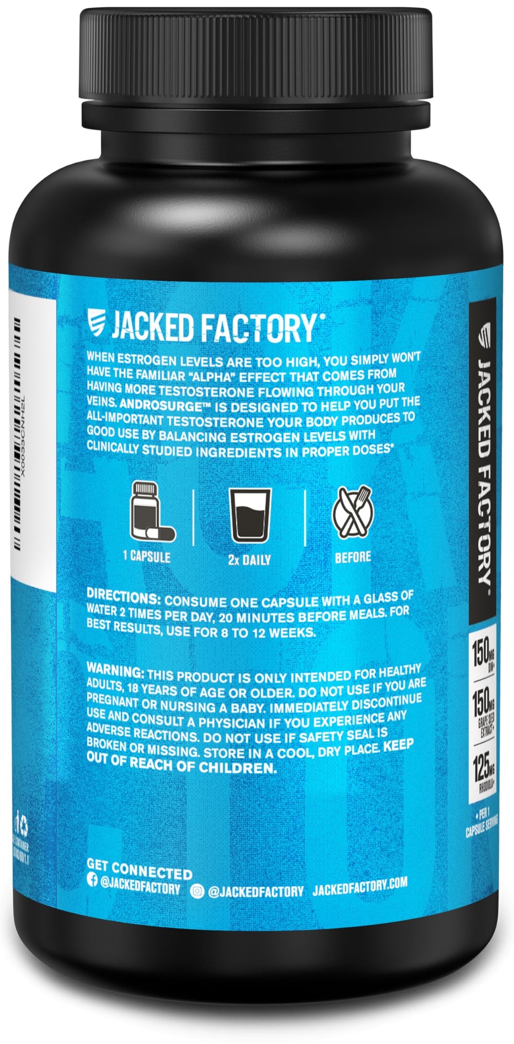Jacked Factory ingrediente tongkat ali en foco que sugiere vitalidad