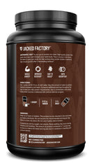 Jacked Factory comparación de tamaño del envase junto a un vaso para referencia