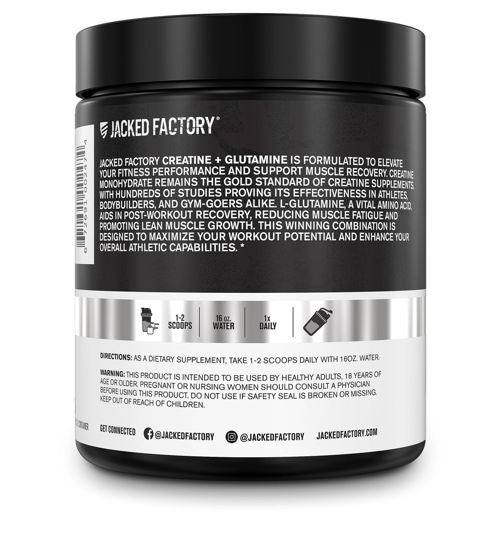 Detalle de la textura del polvo de Jacked Factory Creatine + Glutamine, ideal para recuperación.