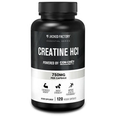 Jacked Factory creatine hcl frente del envase mostrando el tamaño y beneficios claros