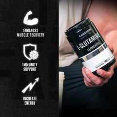 Etiqueta de Jacked Factory L-Glutamine con tabla nutricional, claridad en ingredientes