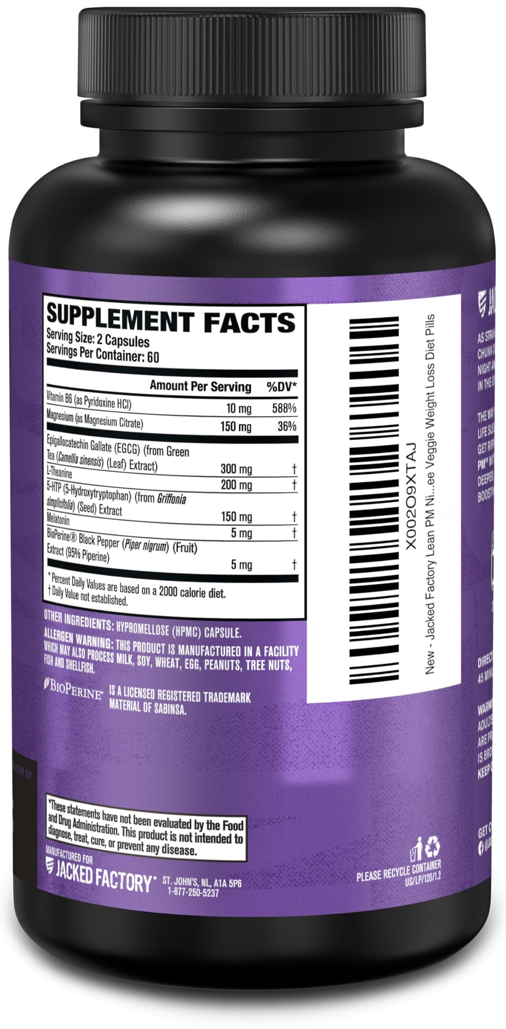 Jacked Factory Lean PM sobre cama en ambiente relajante que sugiere mejor sueño