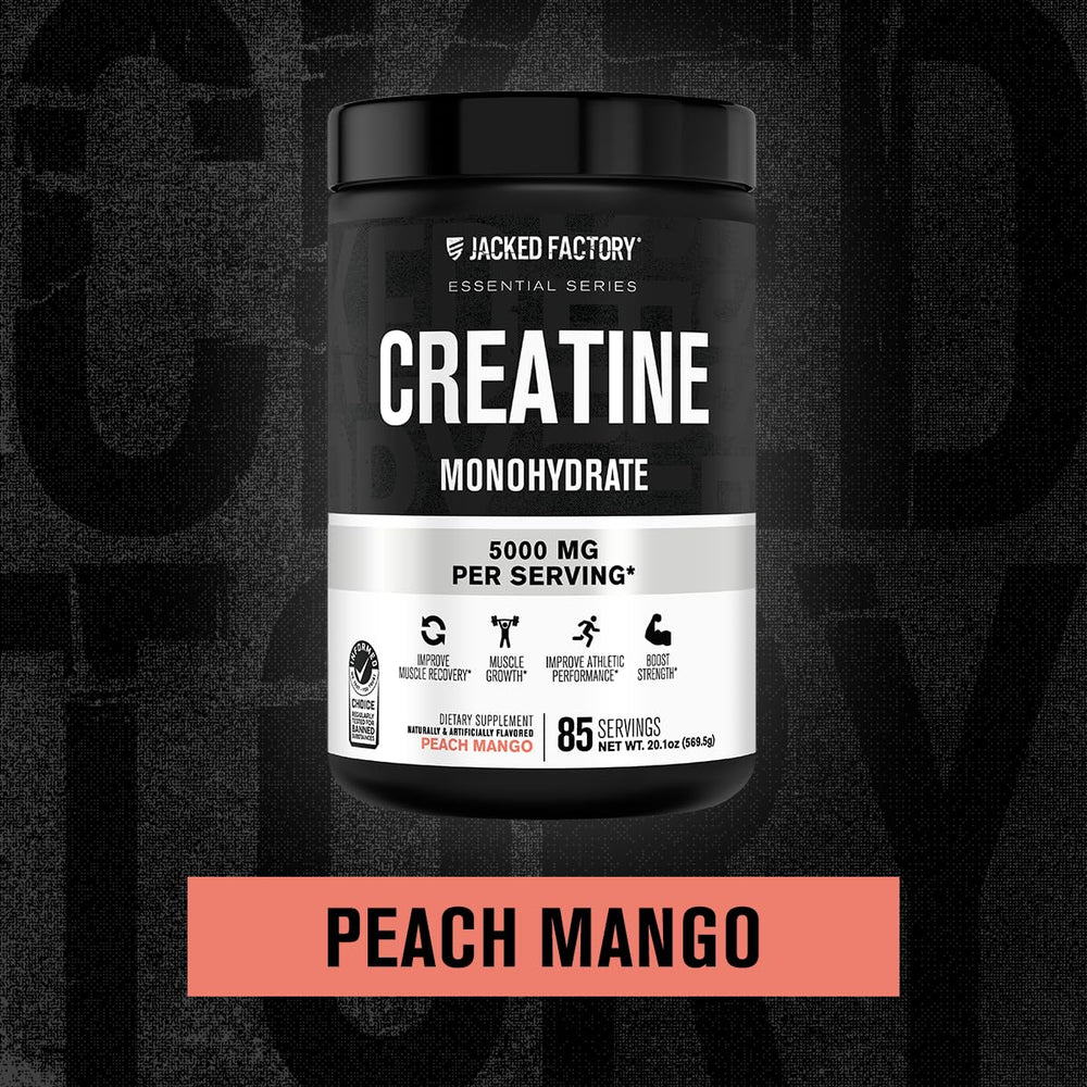 Peach Mango flavored creatine powder enhances taste during workouts