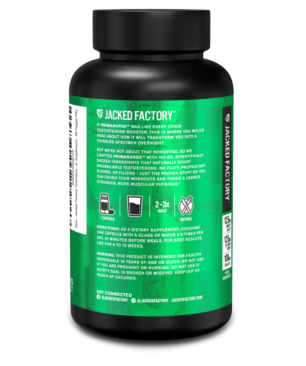 Jacked Factory PRIMASURGE etiqueta nutricional cercana mostrando ingredientes claros