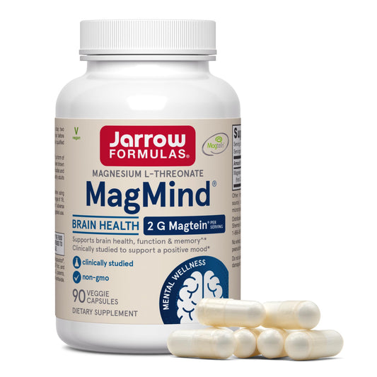 Jarrow Formulas frasco MagMind frontal mostrando presentación y cápsulas