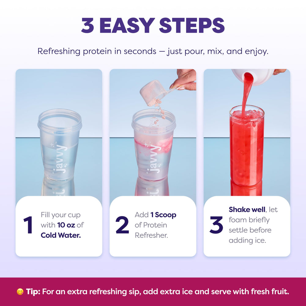Javvy bebida preparada en vaso con hielo mostrando aspecto tipo jugo refrescante