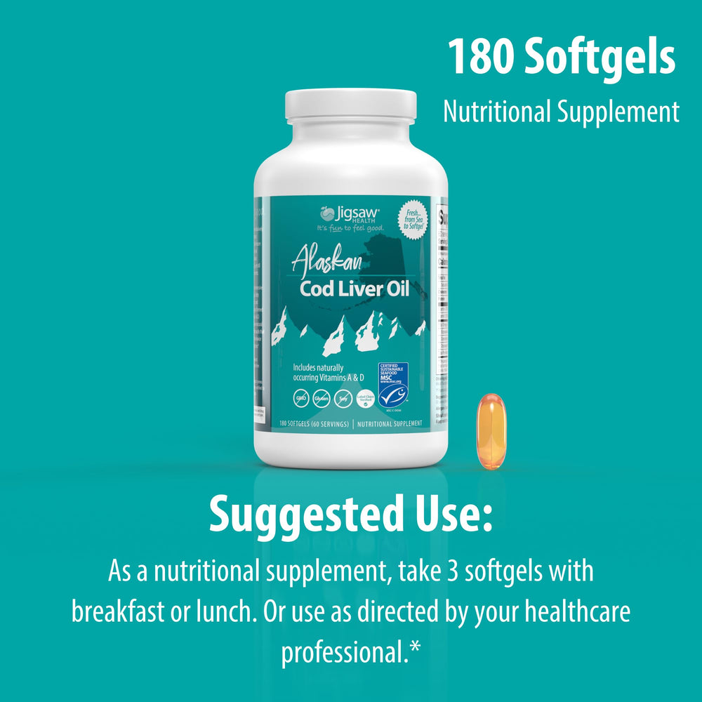 Jigsaw Health softgels junto a desayuno sugiriendo integración diaria