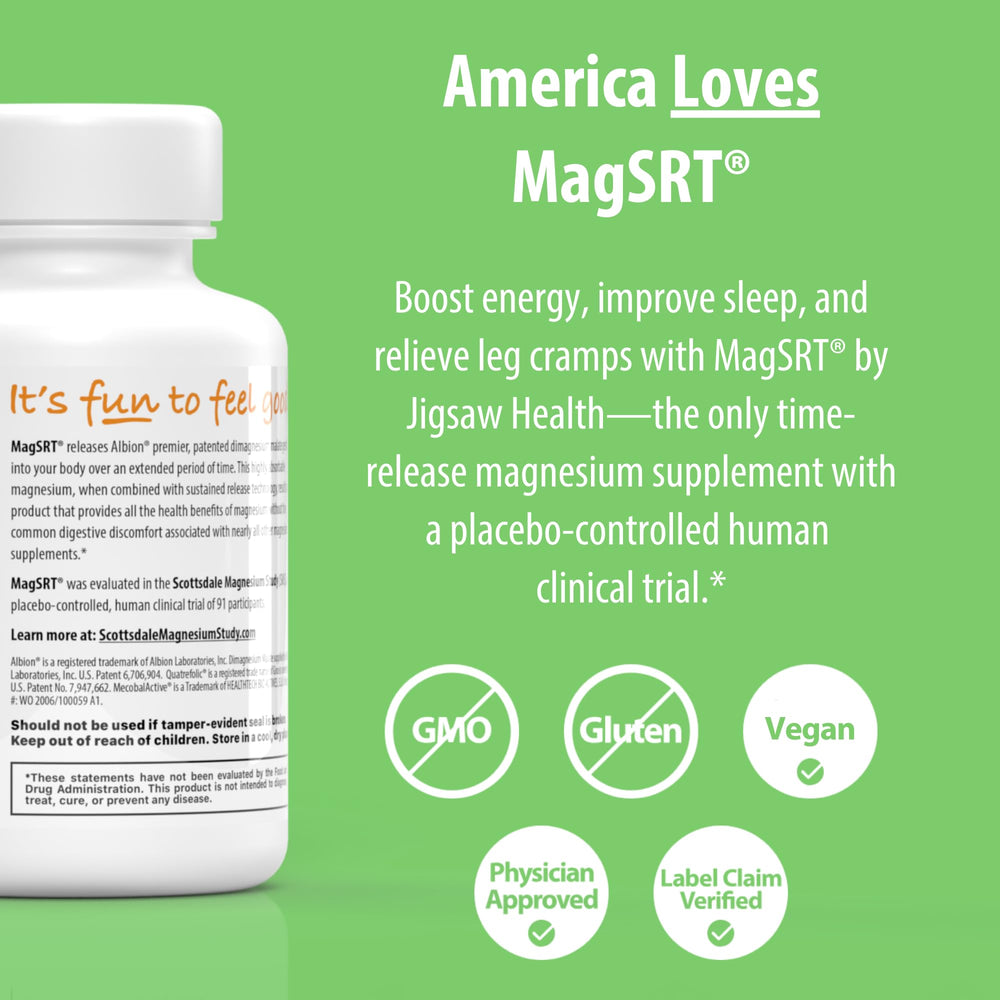 Etiqueta de Jigsaw Health MagSRT con ingredientes clave y claridad informativa