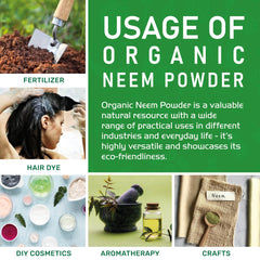 Jiva Organics polvo de neem en cuchara resaltando facilidad de dosificación