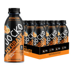 Jocko Fuel Hydrate frontal del envase mostrando sabor Island Orange y beneficio de rehidratación rápida