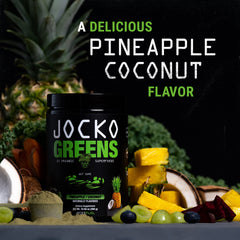 Jocko Fuel cuchara medidora junto al envase para referencia de tamaño