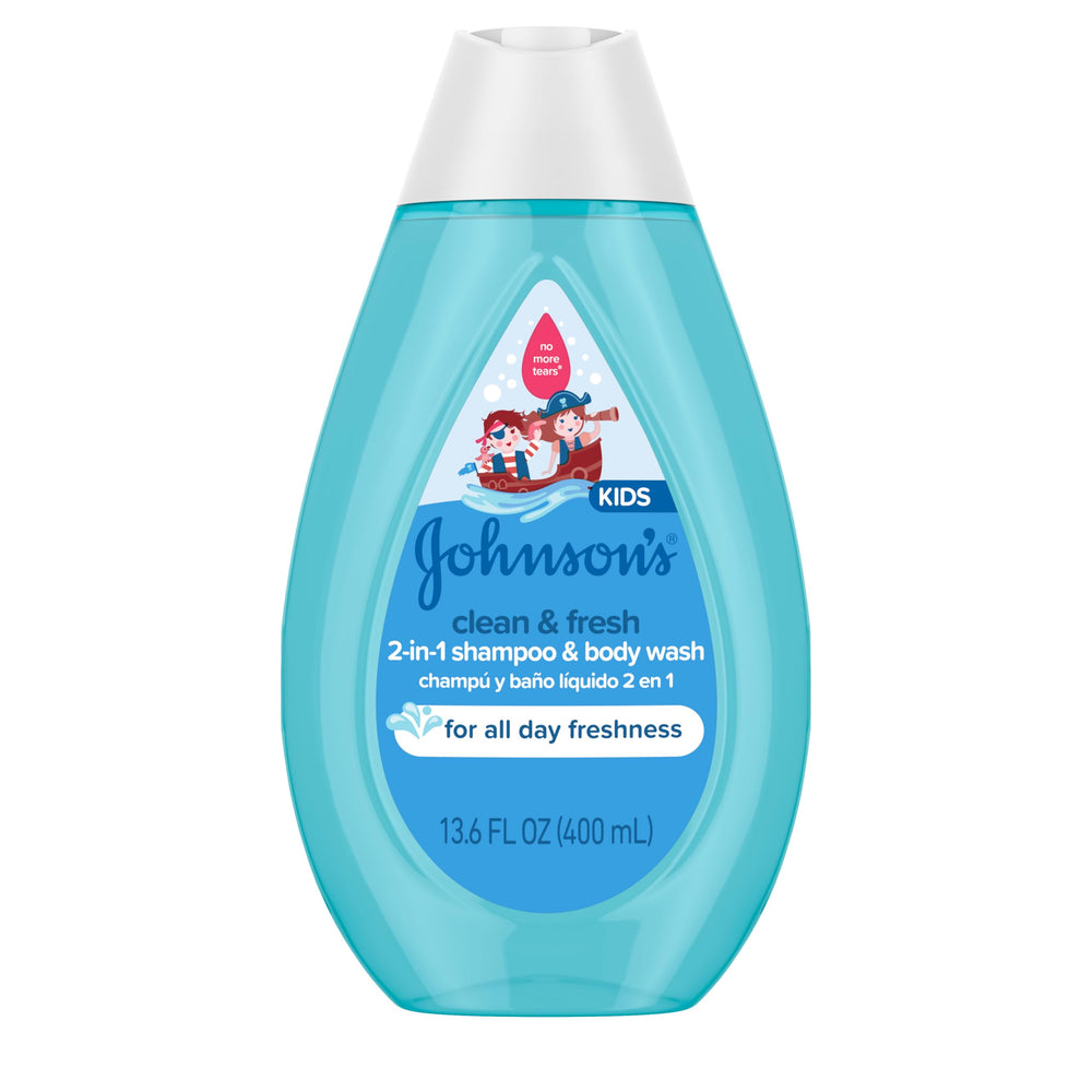Johnson's envase frontal Clean & Fresh mostrando el tamaño práctico