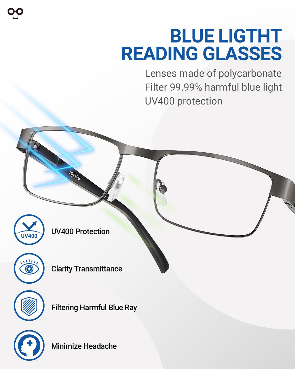 JOLISU gafas sobre escritorio junto a portátil protegiendo contra luz azul