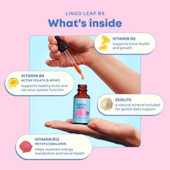JoySpring LingoLeap etiqueta con lista de ingredientes y formas activas de vitaminas