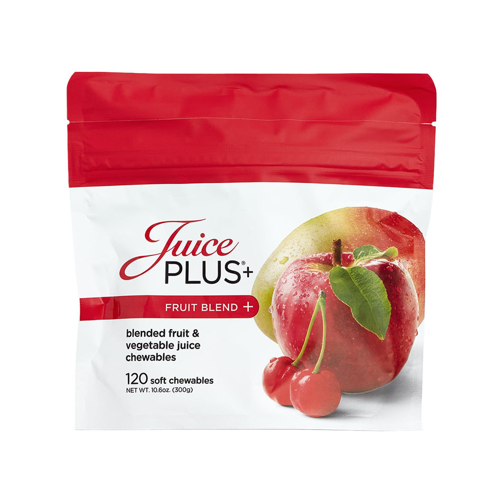 Juice Plus+ frasco frontal mostrando 120 gomitas y etiqueta clara