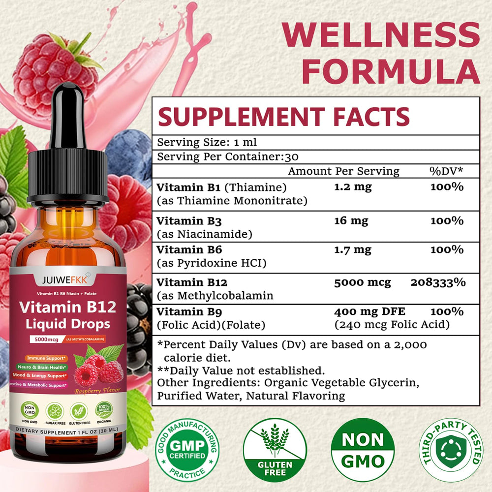 Lista de ingredientes de JUIWEFKK mostrando vitaminas B y folato