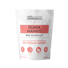 JUST INGREDIENTS frasco delantero con sabor guava mango muestra limpieza