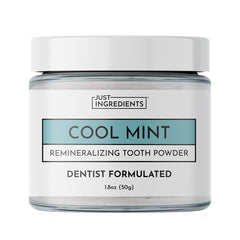 JUST INGREDIENTS envase frontal del polvo dental, limpieza natural