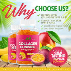 Just Nutrients frasco abierto con gomitas tropicales listo para tomar