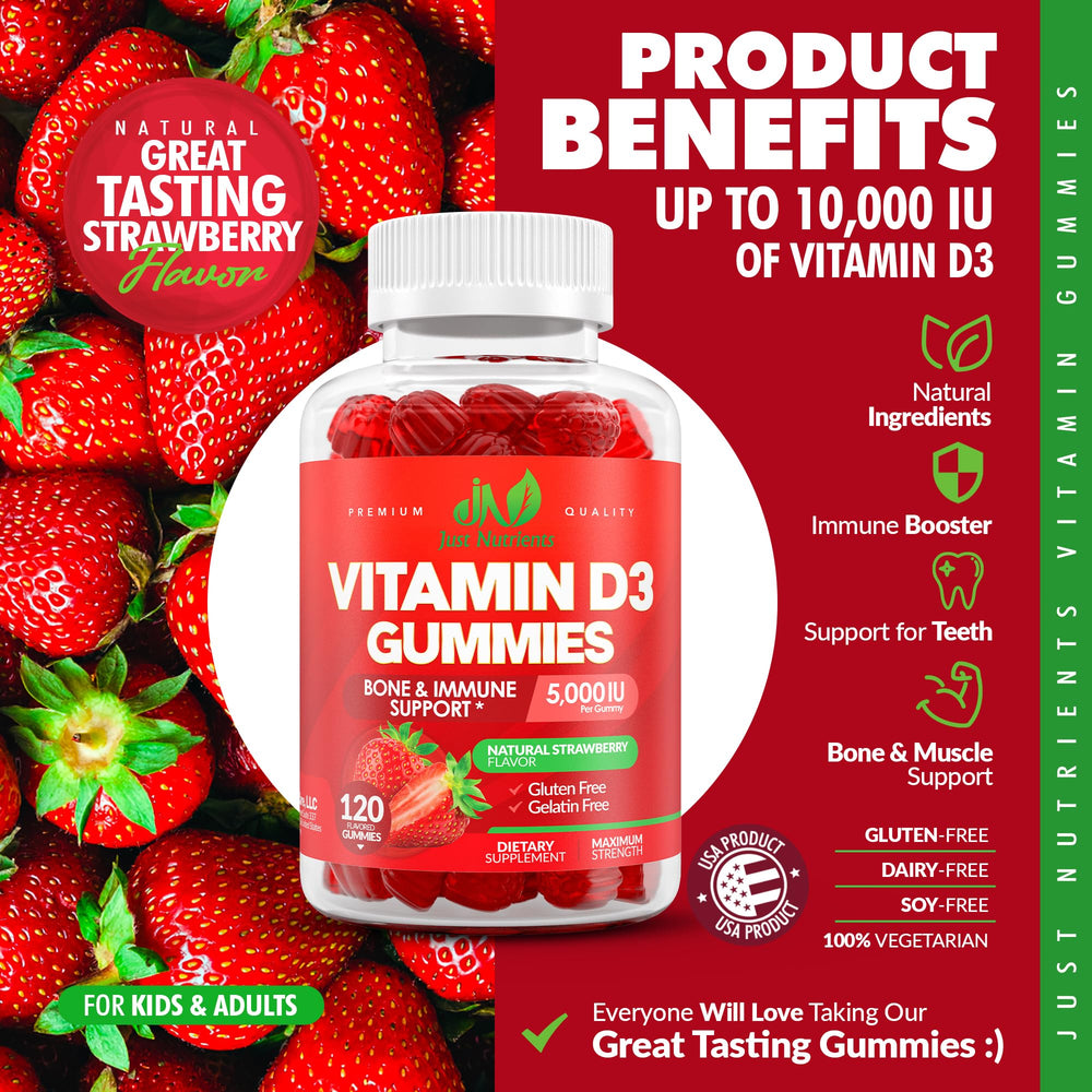 Gomita Just Nutrients en mano para demostrar fácil ingestión y porción práctica