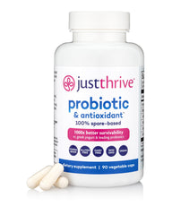Just Thrive frente del envase mostrando la marca y beneficios visibles