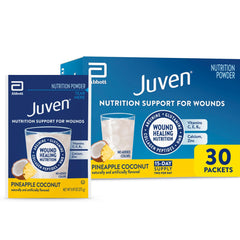 Juven empaque frontal piña coco mostrando 30 sobres y beneficio conveniencia