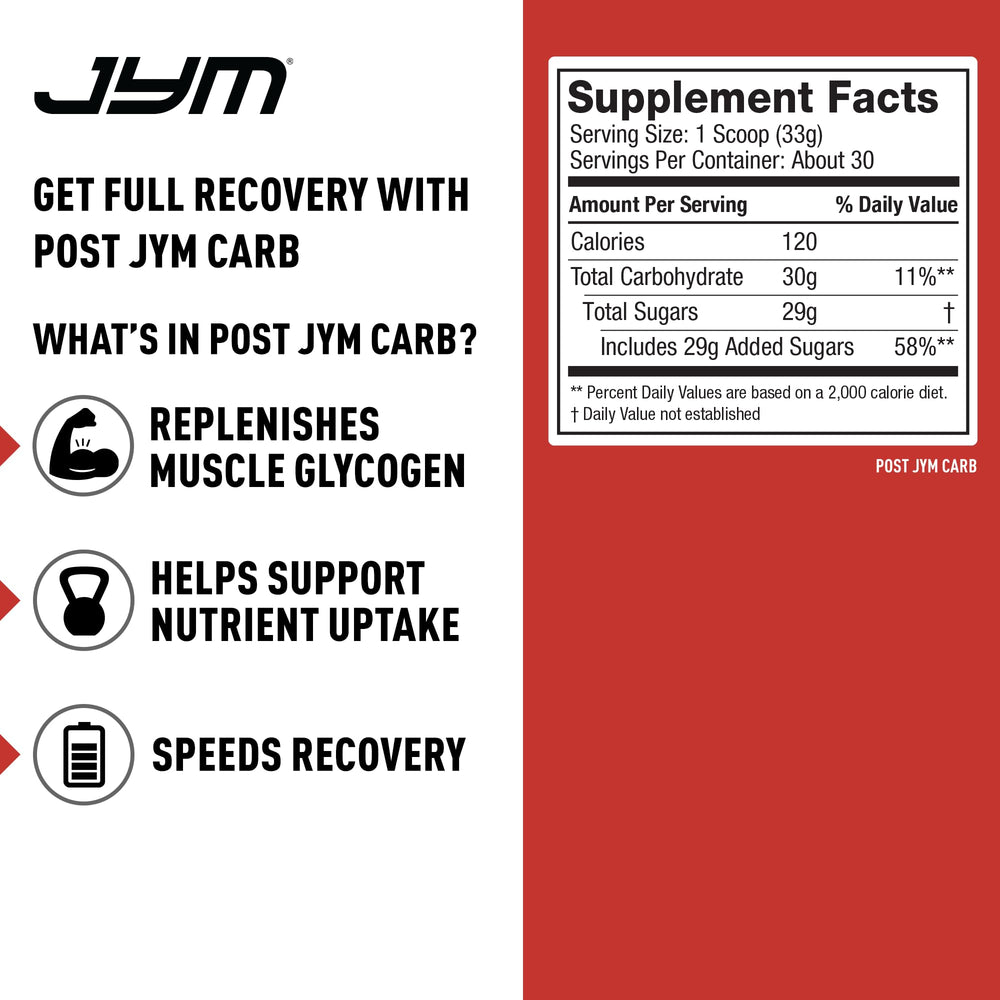 JYM Post JYM Carb bebida preparada tras entrenamiento para reponer glucógeno