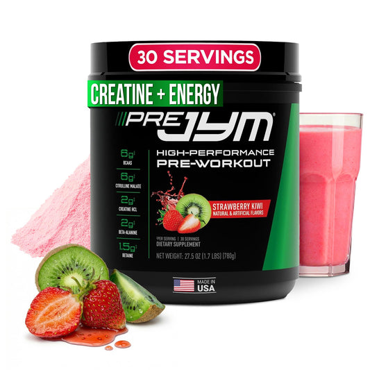 JYM Pre JYM envase frontal mostrando etiqueta y beneficios