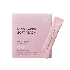 K K·NUTRA empaque frontal K-Collagen durazno mostrando diseño atractivo
