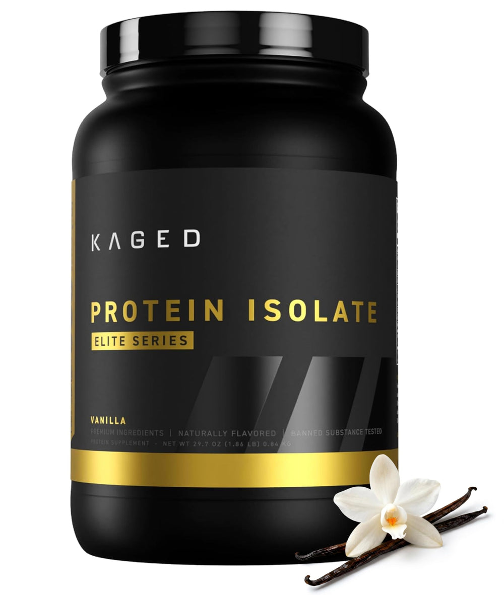kaged envase frontal sabor vainilla mostrando etiqueta y beneficio proteína pura