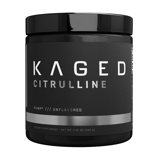Kaged L-Citrulline unflavored jar shows clean plant-based formula for workouts.