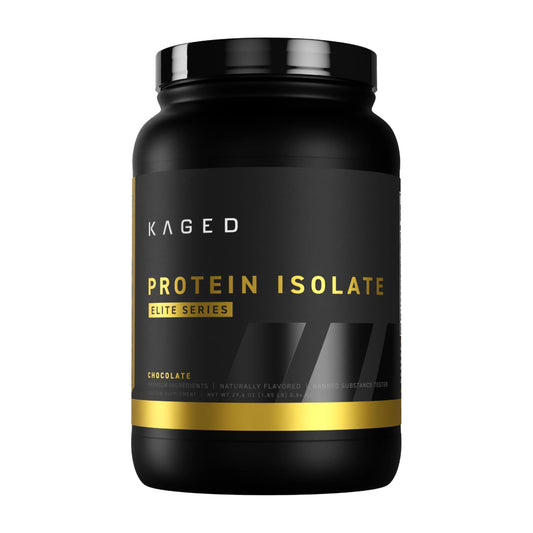 Kaged Protein Powder Elite en bote de 2 libras para recuperación muscular diaria.