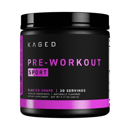 Kaged Sport Preentrenamiento Glacier Grape, envase listo para sesiones intensas de cardio.
