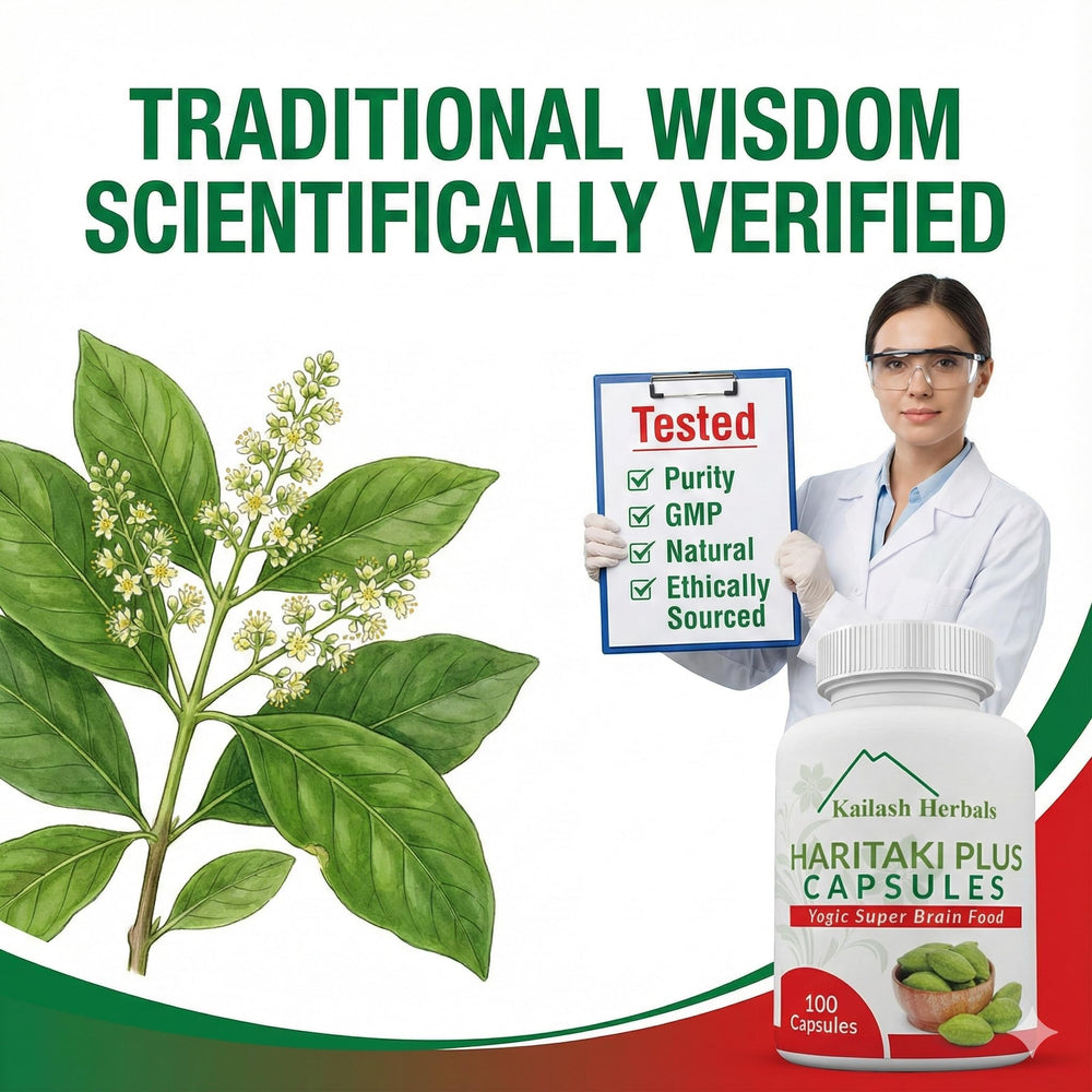 Kailash Herbals etiqueta con ingredientes y certificaciones legibles