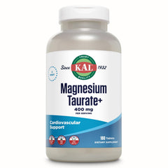 KAL envase frontal de Magnesium Taurate 180 tabletas mostrando diseño y cantidad
