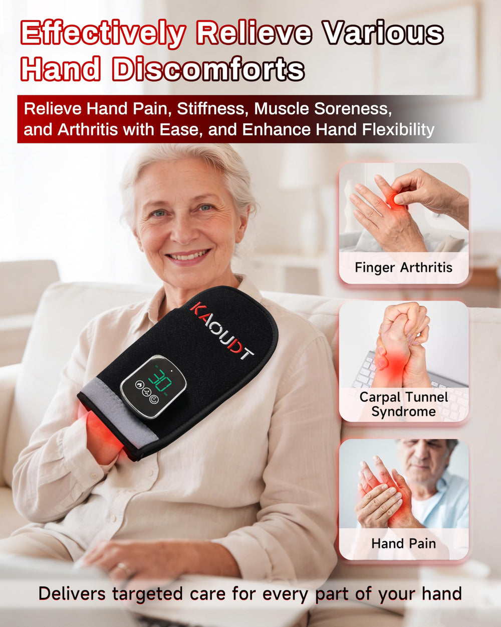 Kaoudt guante cerrado puesto en mano demostrando ajuste ergonómico y confort