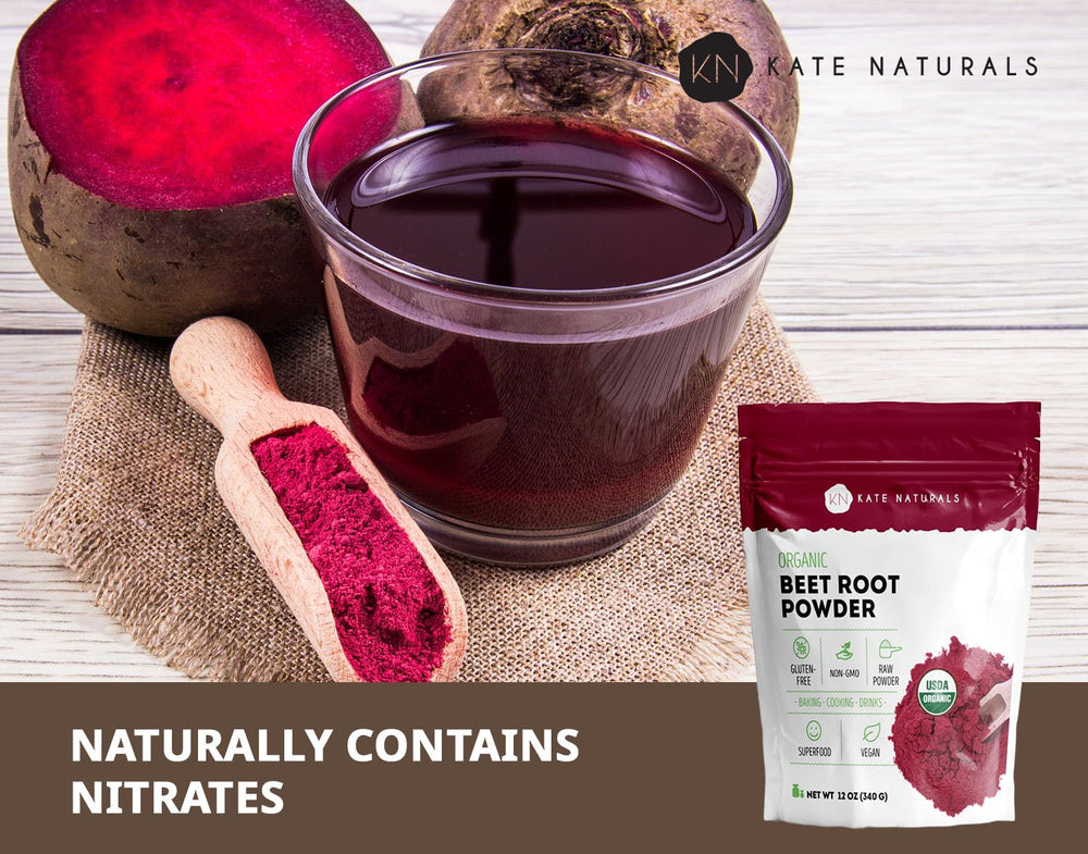 Kate Naturals polvo mezclado en batido para energía natural